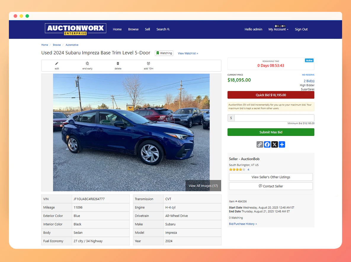 screenshot of AuctionWorx Enterprise